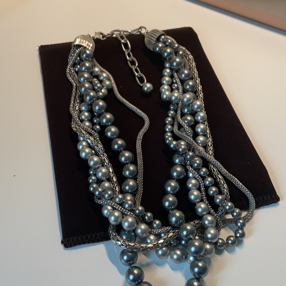 Silver and gray chain and bead statement necklace - Picture 3 of 3